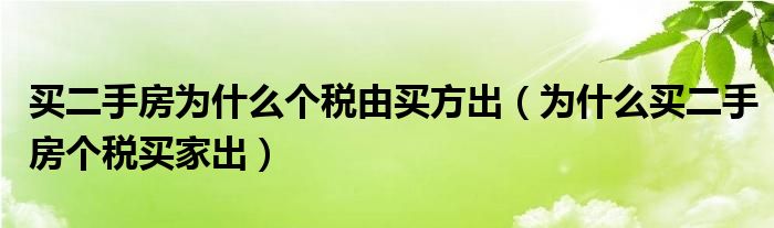 买二手房为什么个税由买方出（为什么买二手房个税买家出）