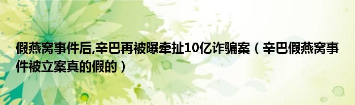 假燕窝事件后,辛巴再被曝牵扯10亿诈骗案（辛巴假燕窝事件被立案真的假的）