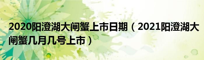 2020阳澄湖大闸蟹上市日期（2021阳澄湖大闸蟹几月几号上市）