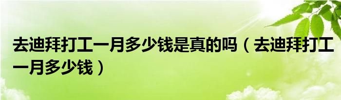 去迪拜打工一月多少钱是真的吗（去迪拜打工一月多少钱）