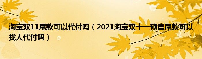 淘宝双11尾款可以代付吗（2021淘宝双十一预售尾款可以找人代付吗）