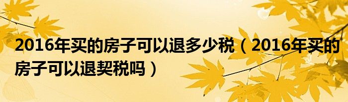 2016年买的房子可以退多少税（2016年买的房子可以退契税吗）