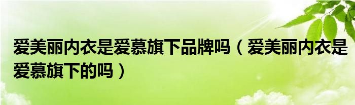 爱美丽内衣是爱慕旗下品牌吗（爱美丽内衣是爱慕旗下的吗）