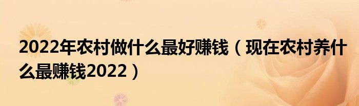 2022年农村做什么最好赚钱（现在农村养什么最赚钱2022）