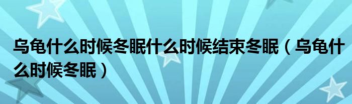 乌龟什么时候冬眠什么时候结束冬眠（乌龟什么时候冬眠）