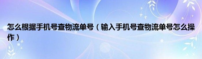 怎么根据手机号查物流单号（输入手机号查物流单号怎么操作）