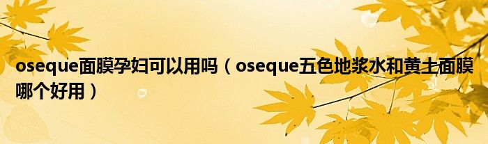 oseque面膜孕妇可以用吗（oseque五色地浆水和黄土面膜哪个好用）