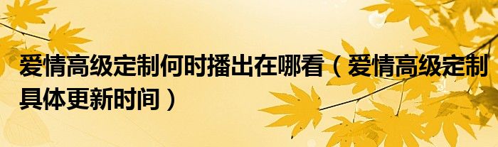 爱情高级定制何时播出在哪看（爱情高级定制具体更新时间）