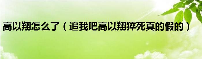 高以翔怎么了（追我吧高以翔猝死真的假的）