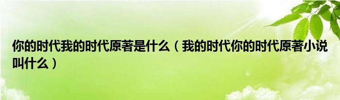 你的时代我的时代原著是什么（我的时代你的时代原著小说叫什么）