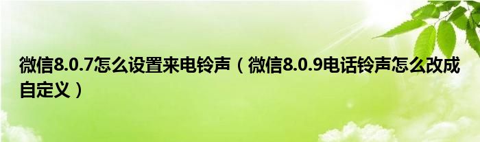 微信8.0.7怎么设置来电铃声（微信8.0.9电话铃声怎么改成自定义）