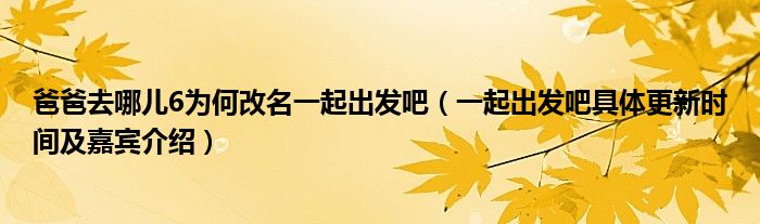 爸爸去哪儿6为何改名一起出发吧（一起出发吧具体更新时间及嘉宾介绍）