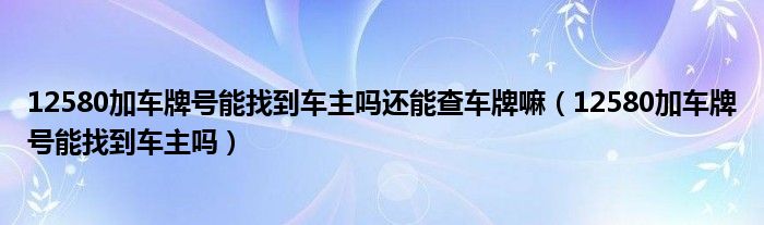 12580加车牌号能找到车主吗还能查车牌嘛（12580加车牌号能找到车主吗）