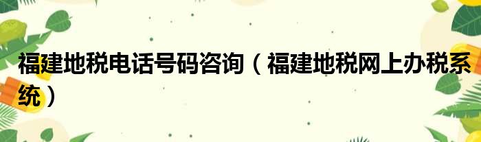 福建地税电话号码咨询（福建地税网上办税系统）