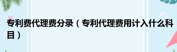 专利费代理费分录（专利代理费用计入什么科目）