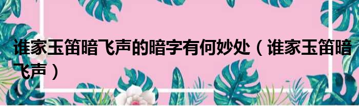 谁家玉笛暗飞声的暗字有何妙处（谁家玉笛暗飞声）