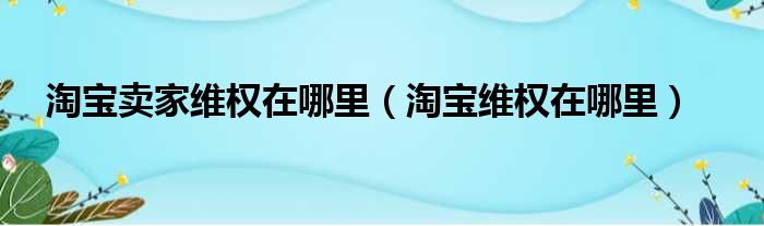 淘宝卖家维权在哪里（淘宝维权在哪里）