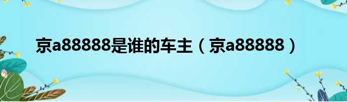 京a88888是谁的车主（京a88888）