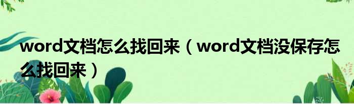 word文档怎么找回来（word文档没保存怎么找回来）