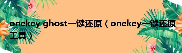 onekey ghost一键还原（onekey一键还原工具）