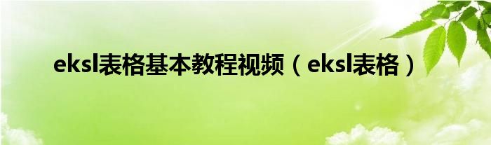 eksl表格基本教程视频（eksl表格）