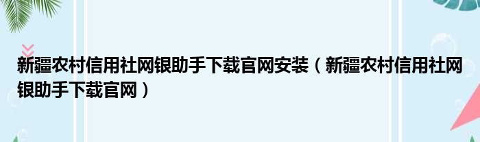 新疆农村信用社网银助手下载官网安装（新疆农村信用社网银助手下载官网）