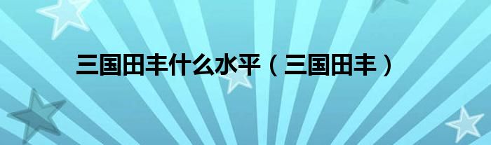 三国田丰什么水平（三国田丰）