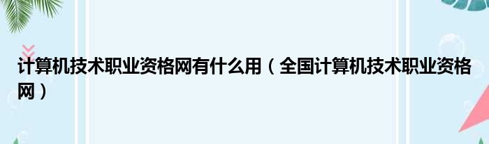 计算机技术职业资格网有什么用（全国计算机技术职业资格网）