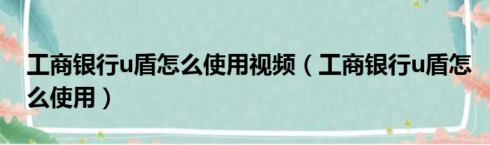 工商银行u盾怎么使用视频（工商银行u盾怎么使用）