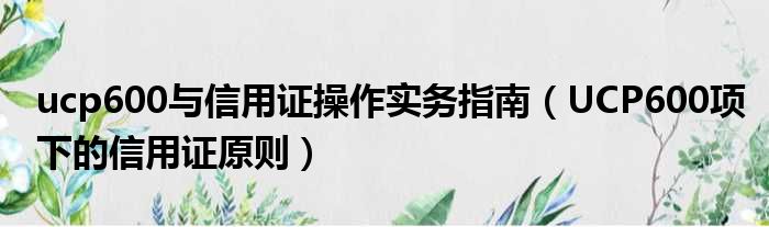 ucp600与信用证操作实务指南（UCP600项下的信用证原则）