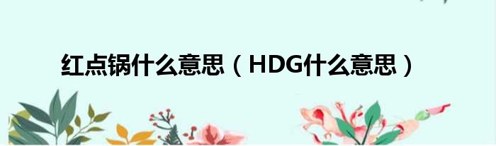 红点锅什么意思（HDG什么意思）