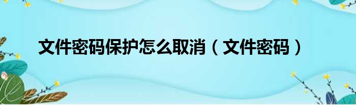 文件密码保护怎么取消（文件密码）