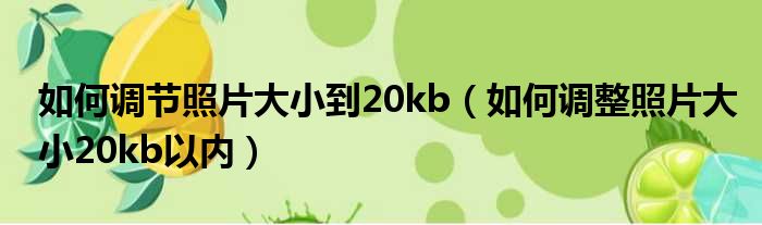 如何调节照片大小到20kb（如何调整照片大小20kb以内）