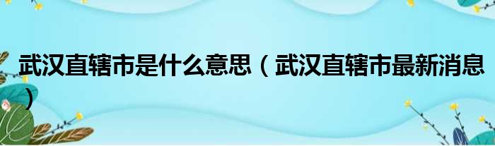 武汉直辖市是什么意思（武汉直辖市最新消息）