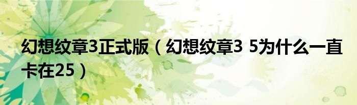 幻想纹章3正式版（幻想纹章3 5为什么一直卡在25）