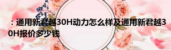 ：通用新君越30H动力怎么样及通用新君越30H报价多少钱