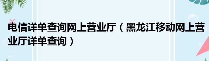 电信详单查询网上营业厅（黑龙江移动网上营业厅详单查询）