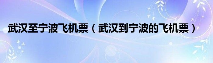 武汉至宁波飞机票（武汉到宁波的飞机票）