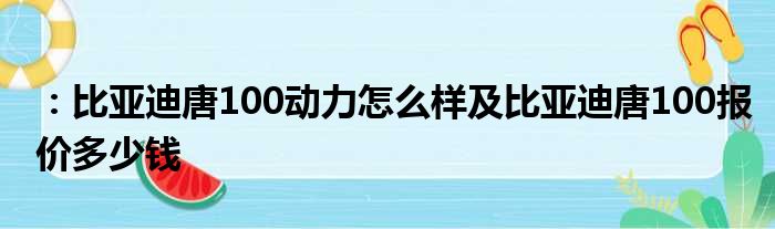 ：比亚迪唐100动力怎么样及比亚迪唐100报价多少钱