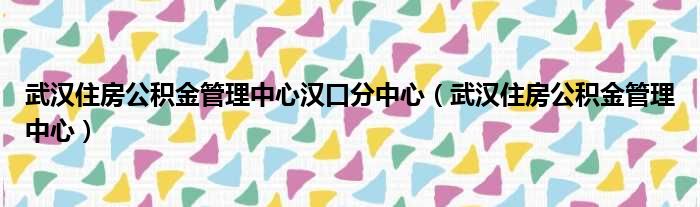 武汉住房公积金管理中心汉口分中心（武汉住房公积金管理中心）