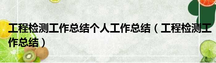 工程检测工作总结个人工作总结（工程检测工作总结）