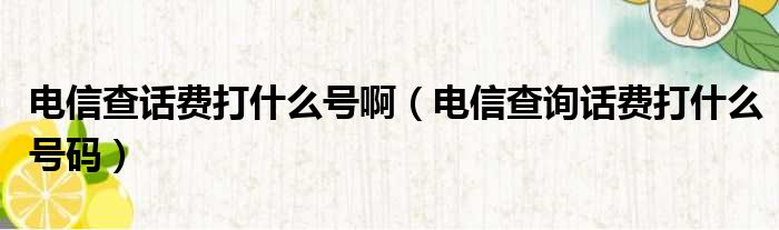 电信查话费打什么号啊（电信查询话费打什么号码）