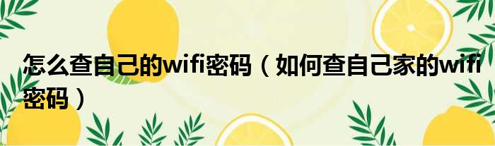 怎么查自己的wifi密码（如何查自己家的wifi密码）