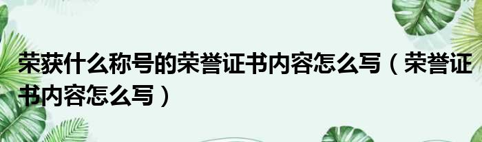 荣获什么称号的荣誉证书内容怎么写（荣誉证书内容怎么写）