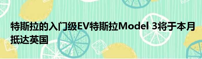 特斯拉的入门级EV特斯拉Model 3将于本月抵达英国