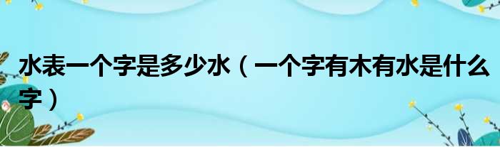 水表一个字是多少水（一个字有木有水是什么字）