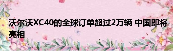 沃尔沃XC40的全球订单超过2万辆 中国即将亮相