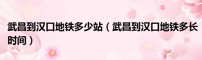 武昌到汉口地铁多少站（武昌到汉口地铁多长时间）