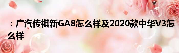 ：广汽传祺新GA8怎么样及2020款中华V3怎么样