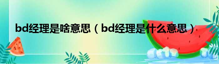 bd经理是啥意思（bd经理是什么意思）